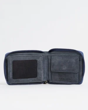 Tokyo Men’s Original Leather Zipper Wallet (Rugged Blue)