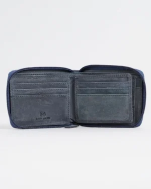 Tokyo Men’s Original Leather Zipper Wallet (Rugged Blue)